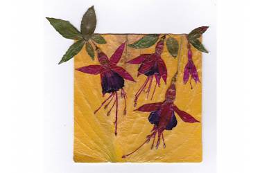 Fuchsia on Hosta Leaf, Sold